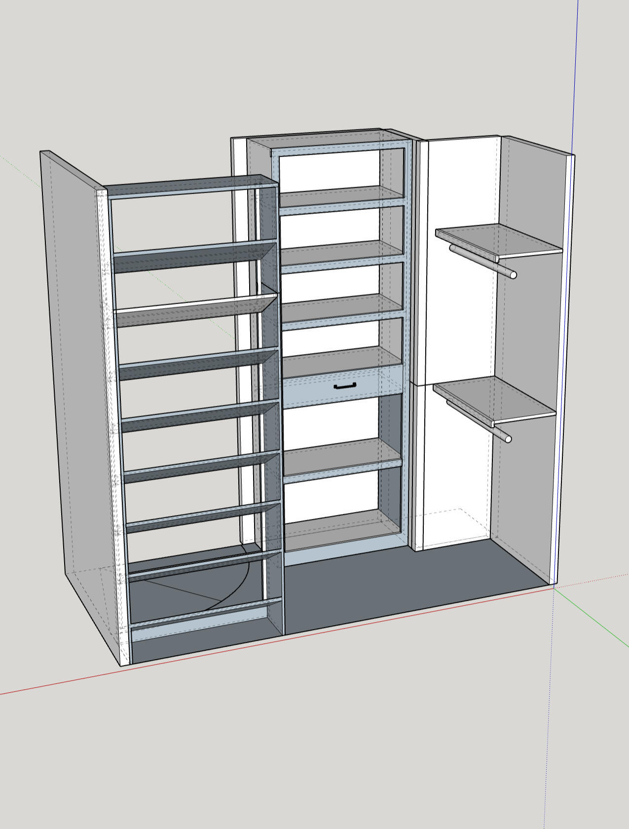 Custom 3D design rendering of a built-in storage solution by TrueForm Interiors, tailored to fit the client’s space and needs. Preview shows shelving layout, trim details, and material selection before construction begins.